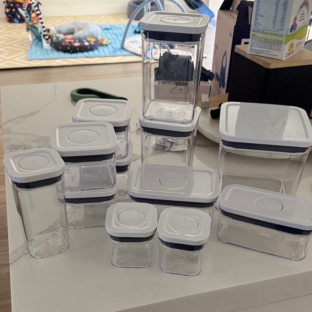 OXO POP Airtight Clear Food Storage Container Set with White Lids